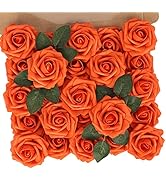 N&T NIETING Artificial Wedding Flowers 25 pcs Burnt Orange Mother's Day Fake Roses w/Stem for DIY...