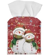Doojoayie Christmas Tissue Box Covers Cute Snowman Facial Tissue Holder Square Leather Facial Nap...