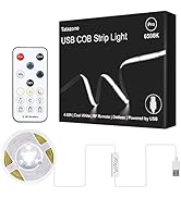 Tatazone 5V USB COB Led Strip Light with RF Remote, 4.92ft 6500K USB Powered COB Led Light Strip,...