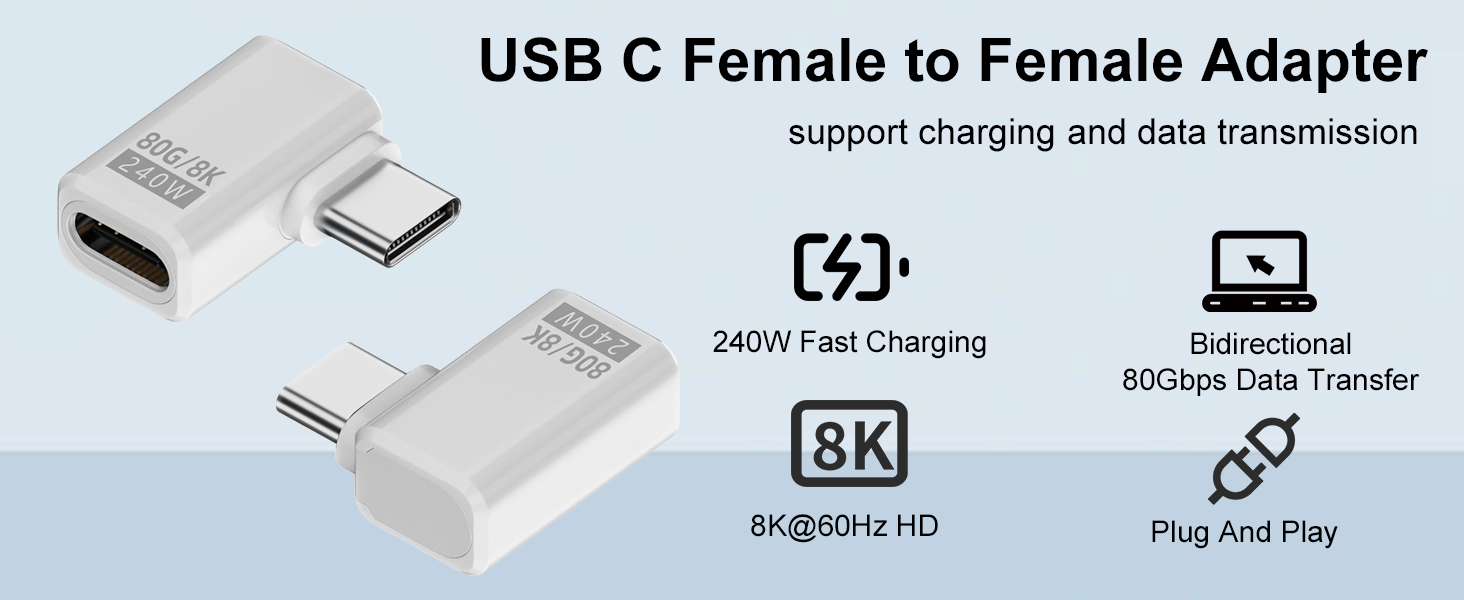 USB C Adapter PD 240W 80Gbps for Thunderbolt 5/4/3, Male to Female