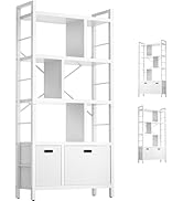 armocity Bookshelf with Drawers - 5 Tier Tall Bookcase Geometric Modern Book Shelf Display Standi...