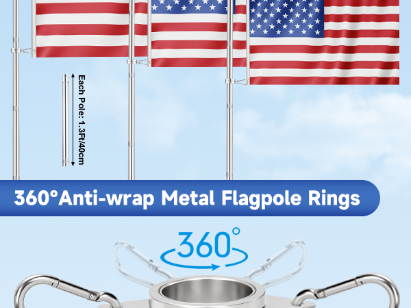360° Rotating Silver Metal Flagpole Rings