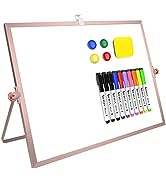 16 x 12 inches Dry Erase Whiteboard, Rose Gold Magnetic Desktop Double-Sided White Board with Sta...