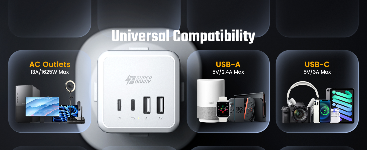 universal compatibility power strip tower