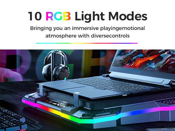 10 RGB Lighting Modes Laptop Cooler Cooling Pad