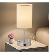 Briever Touch Control Table Lamp for Bedroom, 3-Way Dimmable Nightstand Lamp with USB Charging Po...