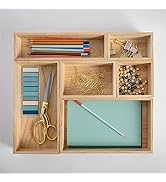 Martha Stewart Enzo Wooden Desk Drawer Organizer Set, Paulownia Wood Organizers in Various Sizes,...