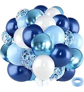 Navy Blue White Balloons Set, Include 50pcs 12inch Metallic Blue Confetti Balloons and Pastel Lig...