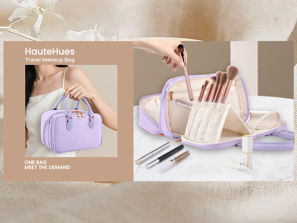 Travel Makeup Bag for Women Fashion Large Capacity Pouch Open Flat Cosmetic Portable Organizer