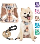 BEAUTYZOO Small Plaid Dog Harness and Leash Set for XS S Pets, Step in No Chock No Pull Soft Mesh...