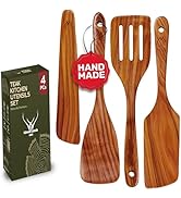 Wooden Spatulas for Cooking - Wooden Kitchen Utensil Set of 4 including Paddle, Slotted Spatula, ...