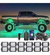 MICTUNING C3 Extensible RGBW LED Rock Lights Kit- 12 Pods Wireless Control Multi-Color Neon Under...