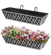 2 Pack 24 Inch Window Boxes Planters Railing Planter Box with Adjustable Brackets &amp; Non-Woven Fab...
