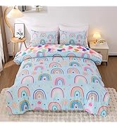 Btargot Lightweight Soft 3 Piece Rainbow Comforter Set with 2 Pillow Covers, Cartoon Love Hearts ...