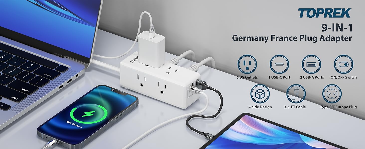 9-in-1 Germany France Plug Adapter