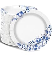Charmount Paper Plates Bulk 8.5 Inch, 150pcs Disposable Paper Plates, Blue Paper Plates for Parti...