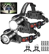 Rechargeable Headlamp 2Pack, 150,000LM Bright Head Lamp, 90°Angle Head Lights for Forehead, Adjus...