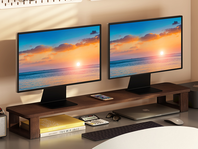 solid wood monitor stand riser for 2 monitors 27 inch