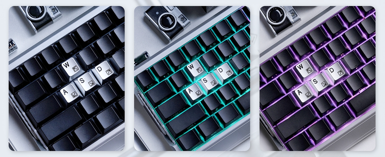 Aluminum Custom Keycaps,Silver CMC Cherry Profile Custom Keycaps 4 Keys W/A/S/D Keys Keyboard Caps