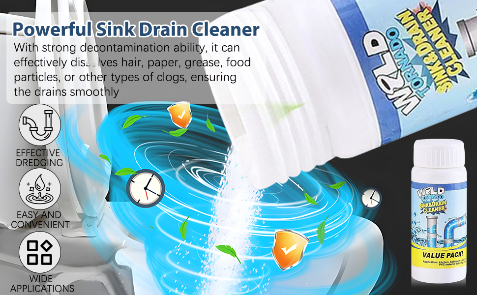Wild Tornado Pipe Dredge,Powerful Sink Cleaner Powder Fast Foaming for Kitchen