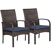 SAILARY Outdoor Wicker Patio Dining Chairs with Padded Cushions Set of 2: Porch Rattan Chairs Clu...