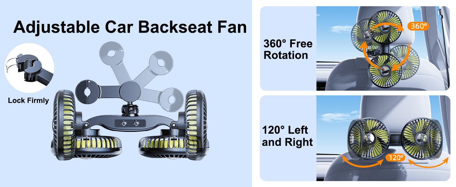 DICMKY Dual Head Car Cooling Fan for Back Seat