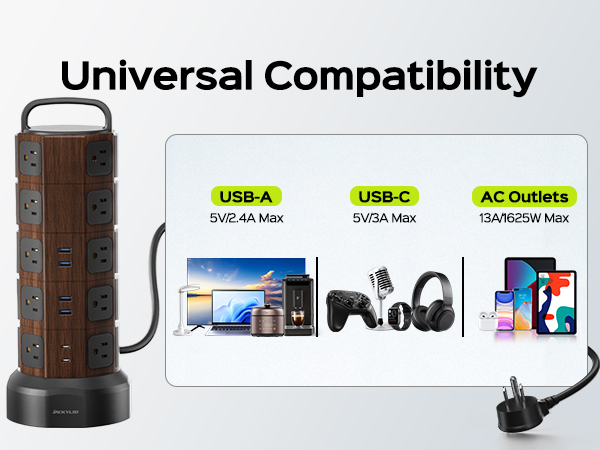 universal compatibility power strip surge protector