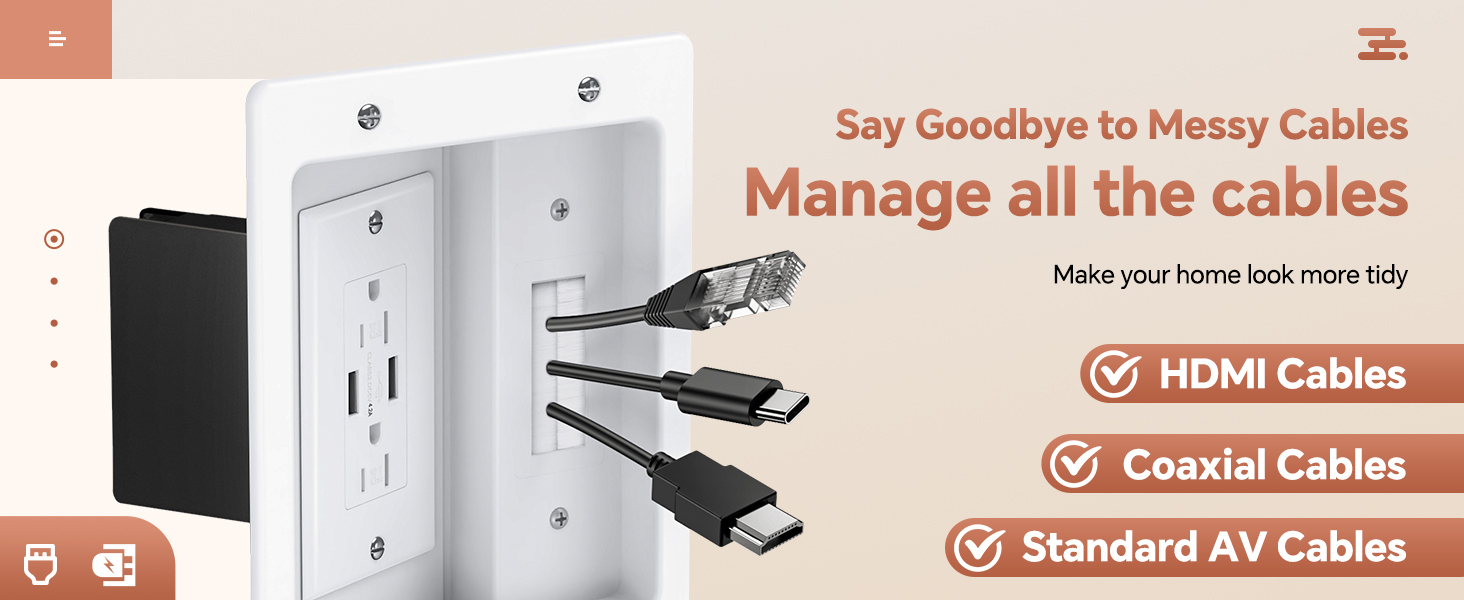 in Wall Cable Management Kit with AC Outlets &amp;amp;amp; USB Ports