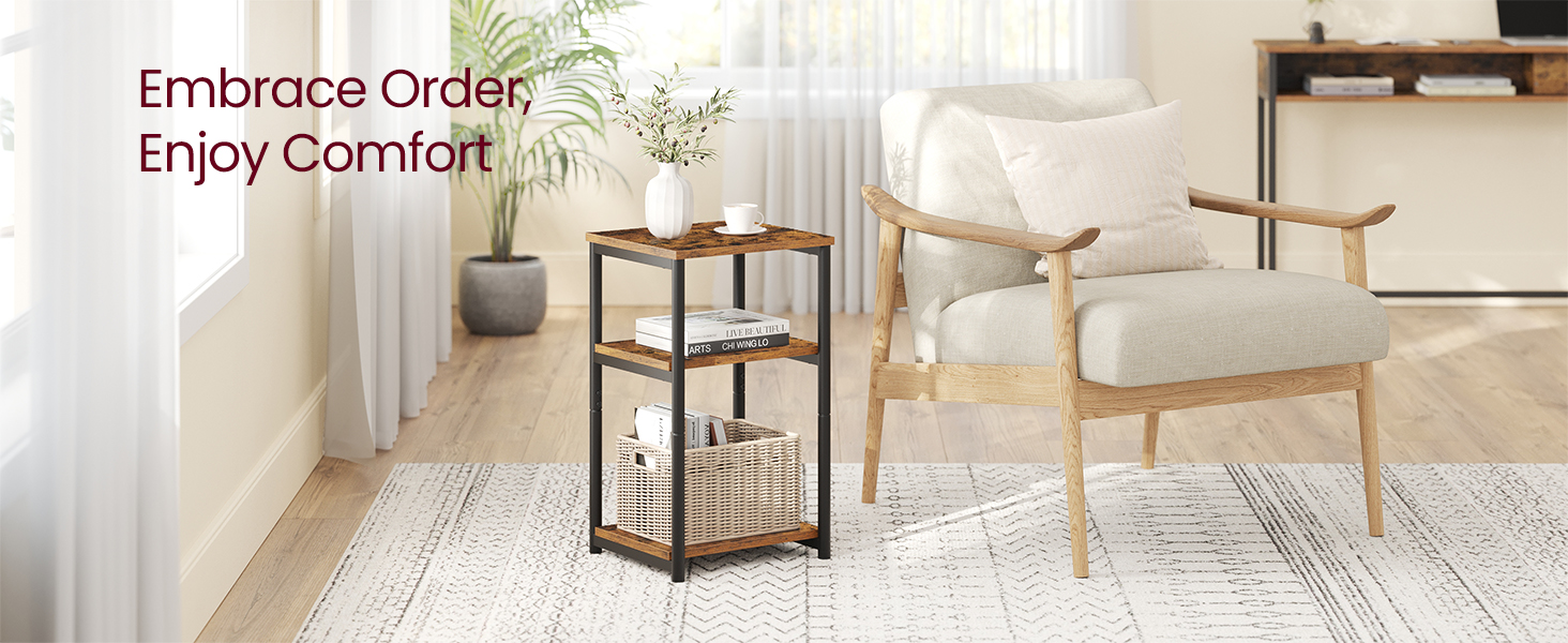 Side Table, Small End Table, Tall Nightstand for Living Room, Bedroom, Office, Bathroom