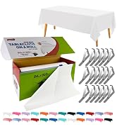 54in x 300Ft Plastic Table Cloth Roll with 18 Pcs Stainless Steel Clips