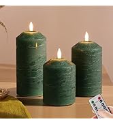Eywamage Green Flameless Pillar Candles with Remote, Real Wax Christmas LED Candles Battery Opera...