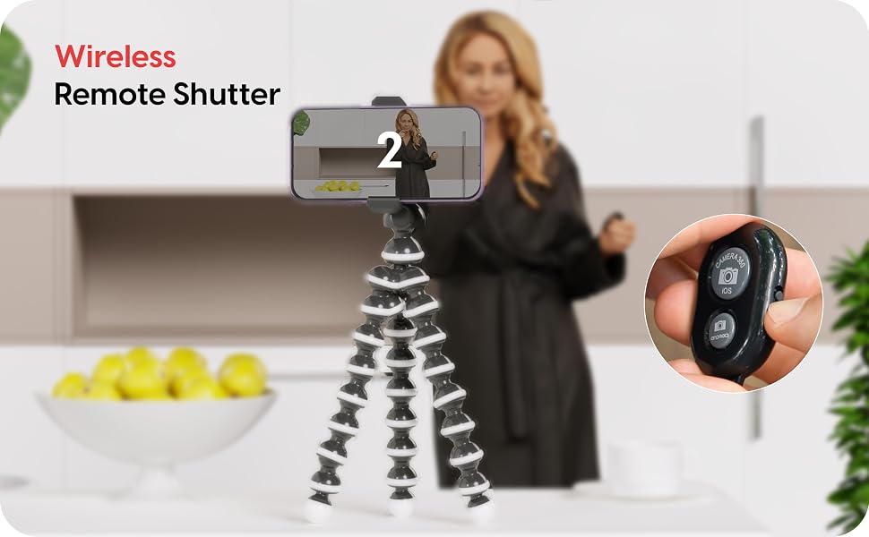 TALK WORKS phone tripod with shutter remote for camera, portable tripod with shutter button control