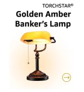 TORCHSTAR Amber Glass Bankers Desk Lamp with Pull Chain, E26 Base | Retro Weighted Base, Antique ...