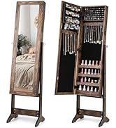 Giantex Jewelry Cabinet with Full-Length Mirror, Standing Jewelry Armoire Organizer with 64 Earri...