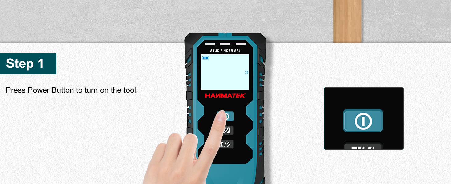 Text reads 'Step 1'. Digital device with blue frame showing screen interface and hand touching display.