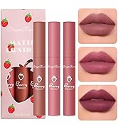 Sulily 3Pcs Velvet Red Matte Lipstick Set, Dark Red Color Nude Lip Stain Long Lasting, 24 Hours L...