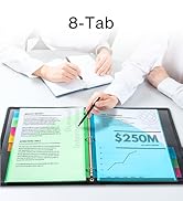 Dunwell Plastic 8-Tab Divider Pockets, (1 Set, 8ct.), 5 Colors, 8 Subject Tab Dividers with 2 Poc...
