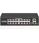 TEROW 18 Port PoE Switch, 16 Ports 200W Unmanaged Network PoE Switch, 16 Port 100Mbps PoE with 2 ...