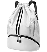 Hoedia Drawstring Backpack for Swim, Sports Gym Bag Beach Cinch with Shoes Compartment and Wet Pr...