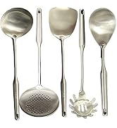 A · HOUSEWARE 5 Piece Soup Ladle Stainless Steel Slotted Spoon Pasta Rice Scoop Spatula Cooking T...
