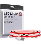 BTF-LIGHTING FCOB USB Powered Red Color COB LED Strip Lights 3.28FT 320LEDs 5V 8mm Width 90+ High...