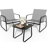 YITAHOME 3 Piece Patio Furniture Set with Bistro Chairs and Glass Table, Textilene Fabric Small O...