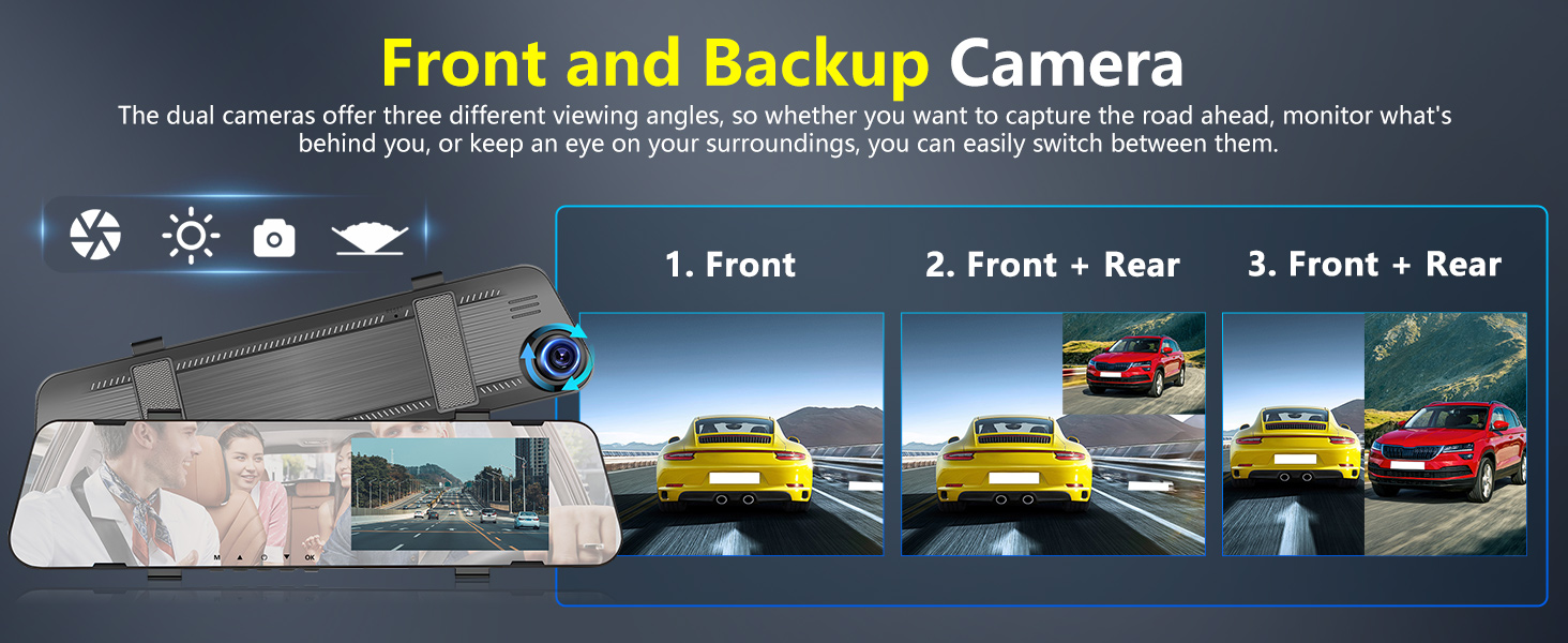 Rear View Mirror Video Recroder Car DVR 4.5" Mirror Dash Cam Backup Smart Rearview Front and Rear