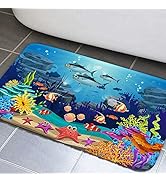 JAWO Ocean Fish Bathroom Rug for Kids, Underwater Sea Non Slip Bath Mat with Under The Sea Tropic...