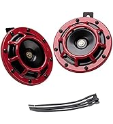 Electric Car Horn, 12V Super Loud Banhao High/Low Tone Twin Horn Kit with Red Protective Grill, E...