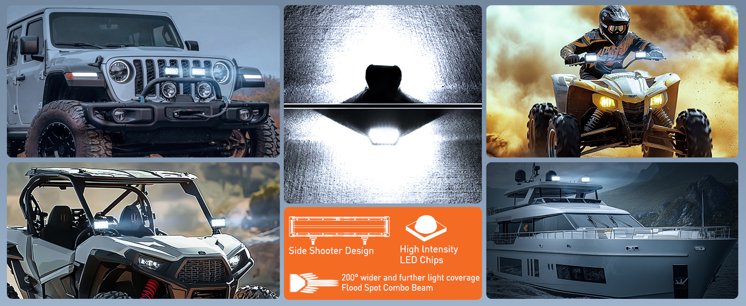 Nilight 4.3 Inch Triple Row Spot Flood Combo Side Shooter Light Bar Wide Application