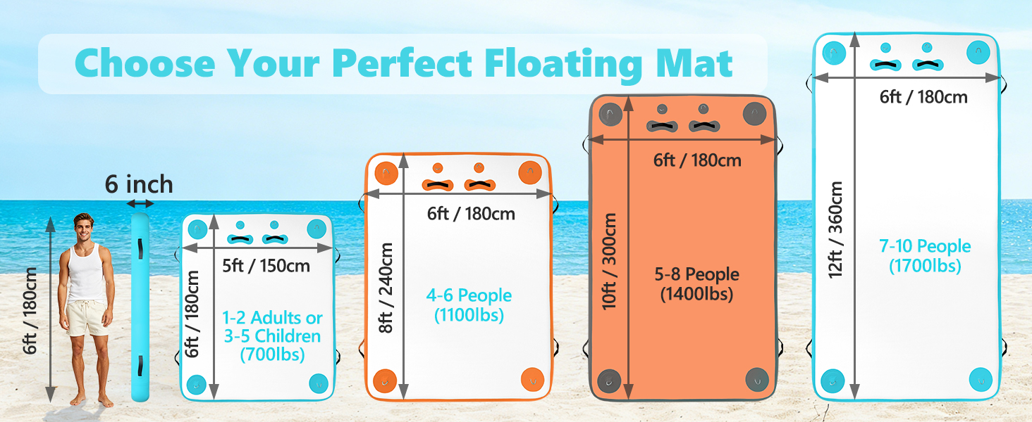 Sizes of inflatable floating dock