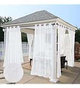 HolidayIdeas White Outdoor Sheer Curtains for Patio Waterproof-8 Panels Linen Semi Voile Indoor S...