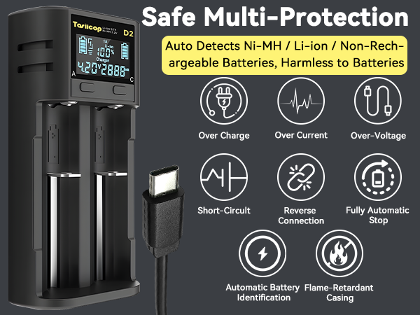 D2 18650 Battery Charger-2 Bay 1A Fast 3.7V 600(3)