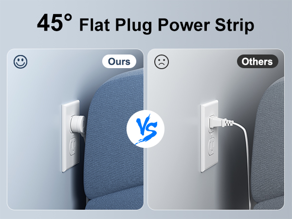 Flat Plug Power Strip 45°